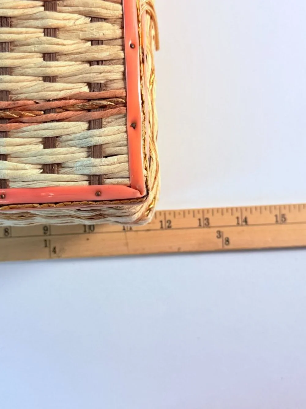 Vintage Wicker Sewing Basket Organizer With Pink Satin Lining & Assorted